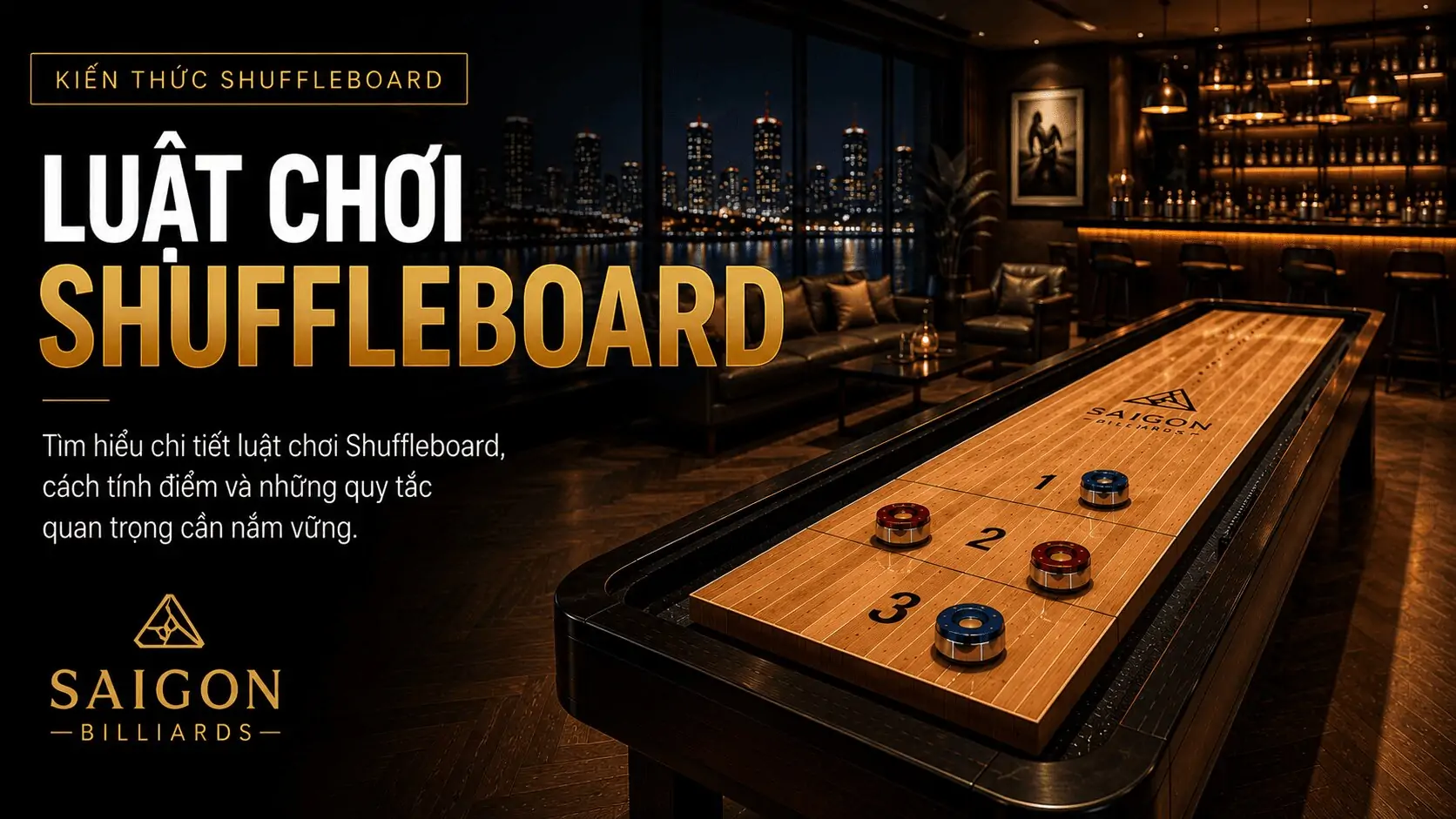 Infographic tóm tắt thông tin quan trọng về luật chơi shuffleboard.