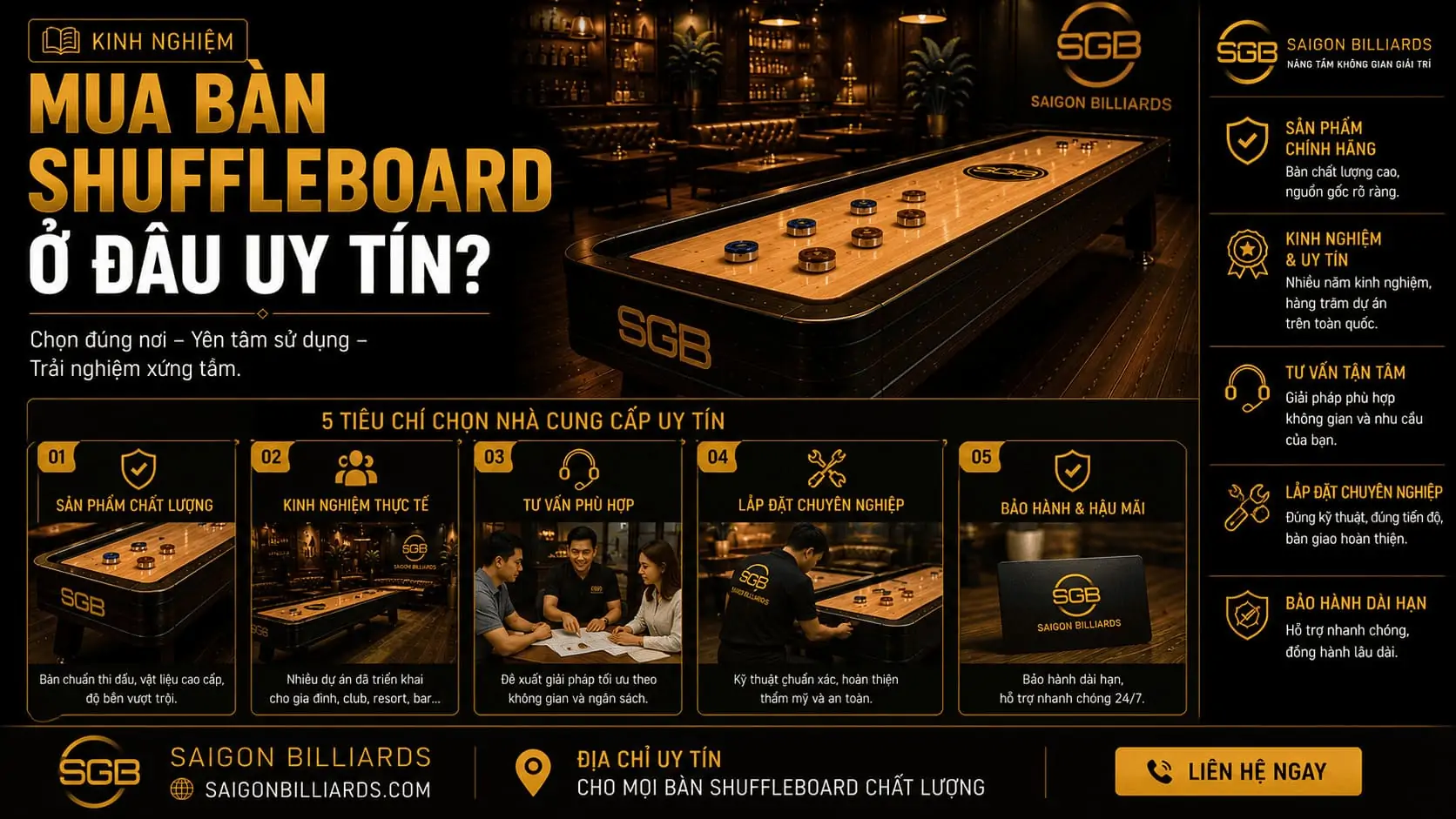 Infographic tóm tắt thông tin quan trọng về mua bàn shuffleboard.