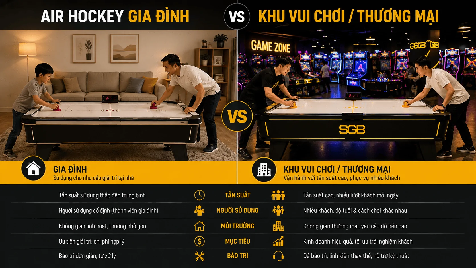 So s&aacute;nh b&agrave;n Air Hockey gia đ&igrave;nh v&agrave; khu vui chơi