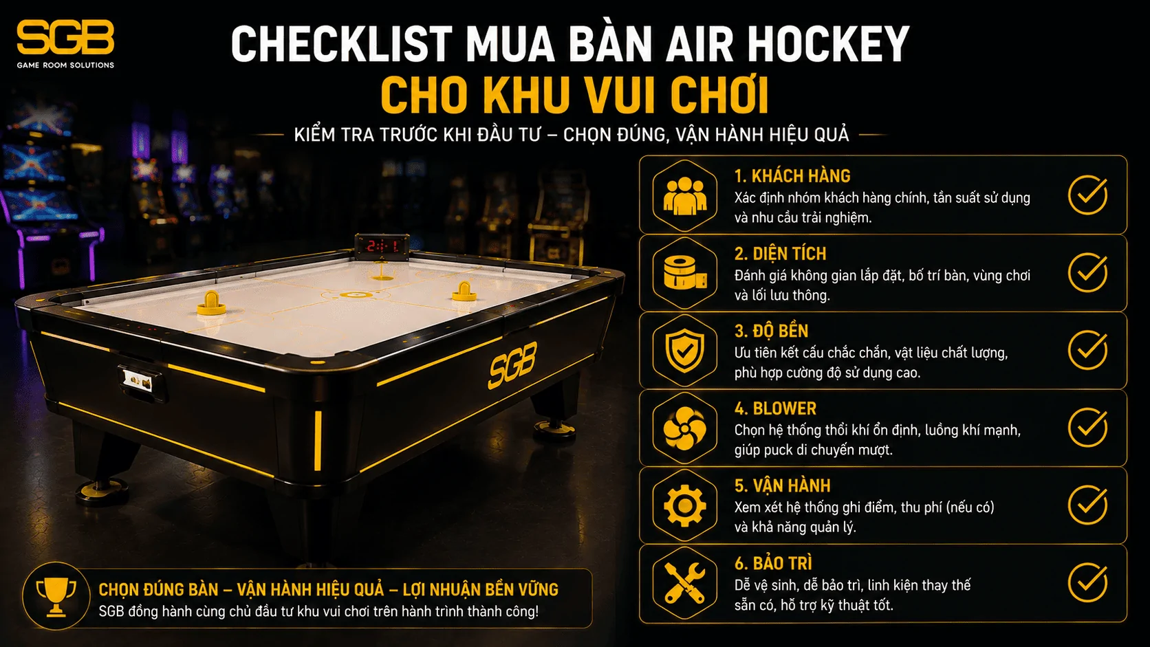 Checklist mua b&agrave;n Air Hockey cho khu vui chơi