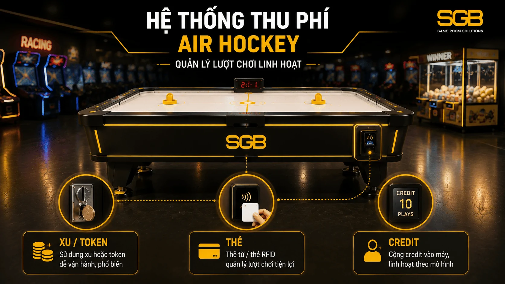 Hệ thống thu ph&iacute; b&agrave;n Air Hockey khu vui chơi