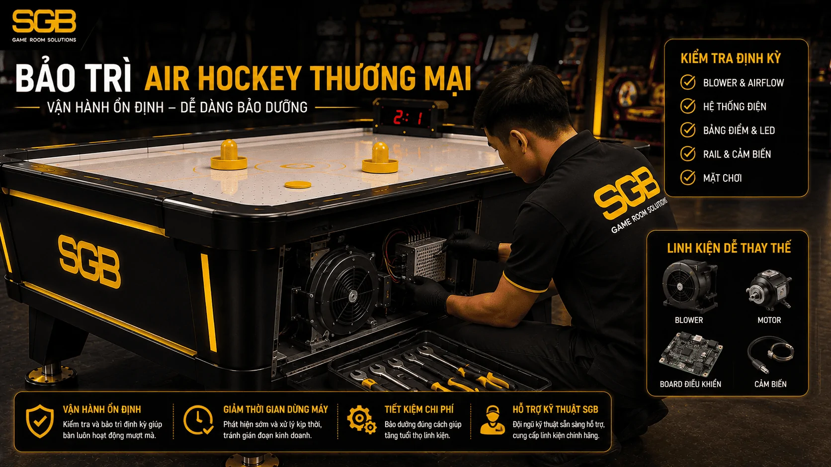 Bảo tr&igrave; b&agrave;n Air Hockey thương mại