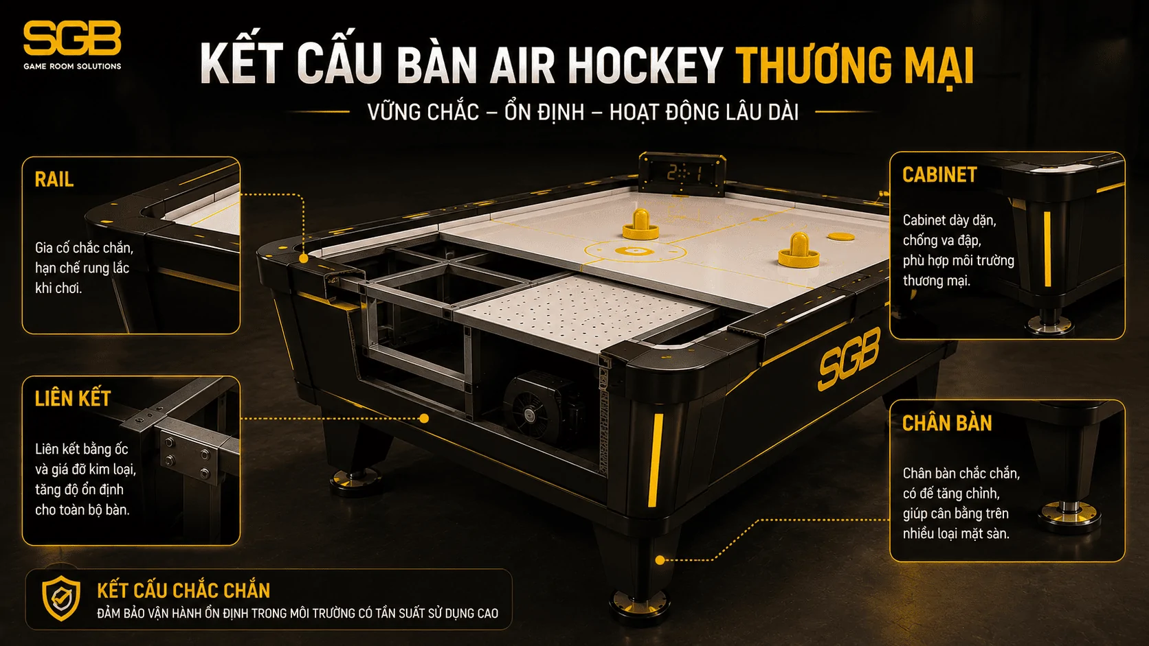 Kết cấu b&agrave;n Air Hockey thương mại