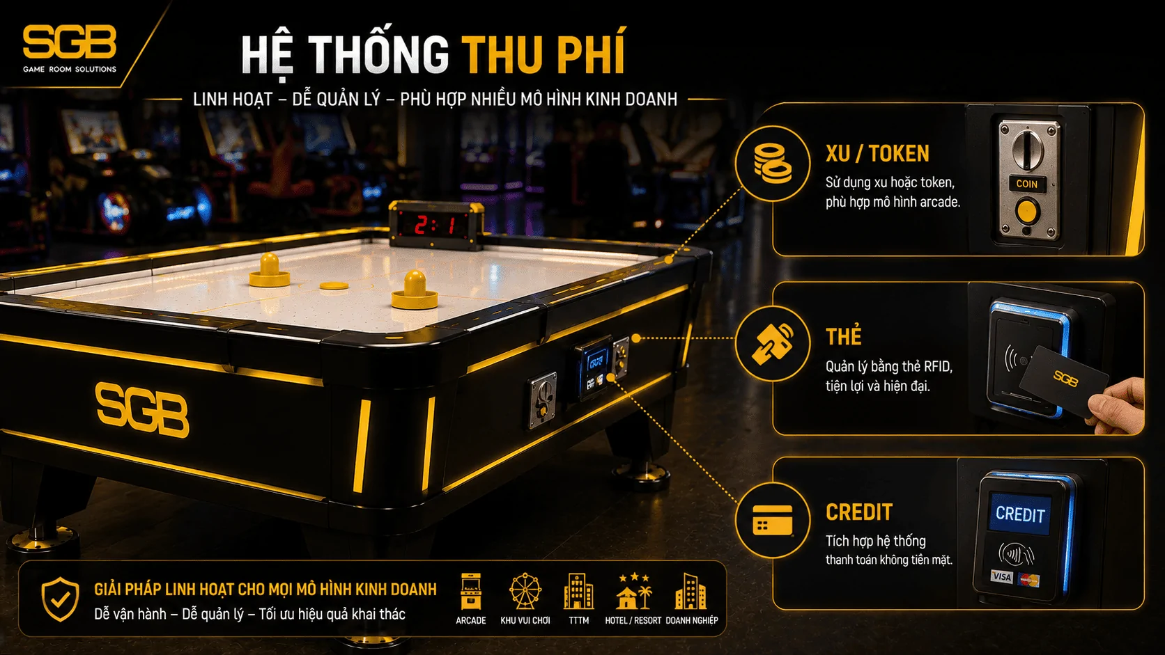 Hệ thống thanh to&aacute;n b&agrave;n Air Hockey thương mại