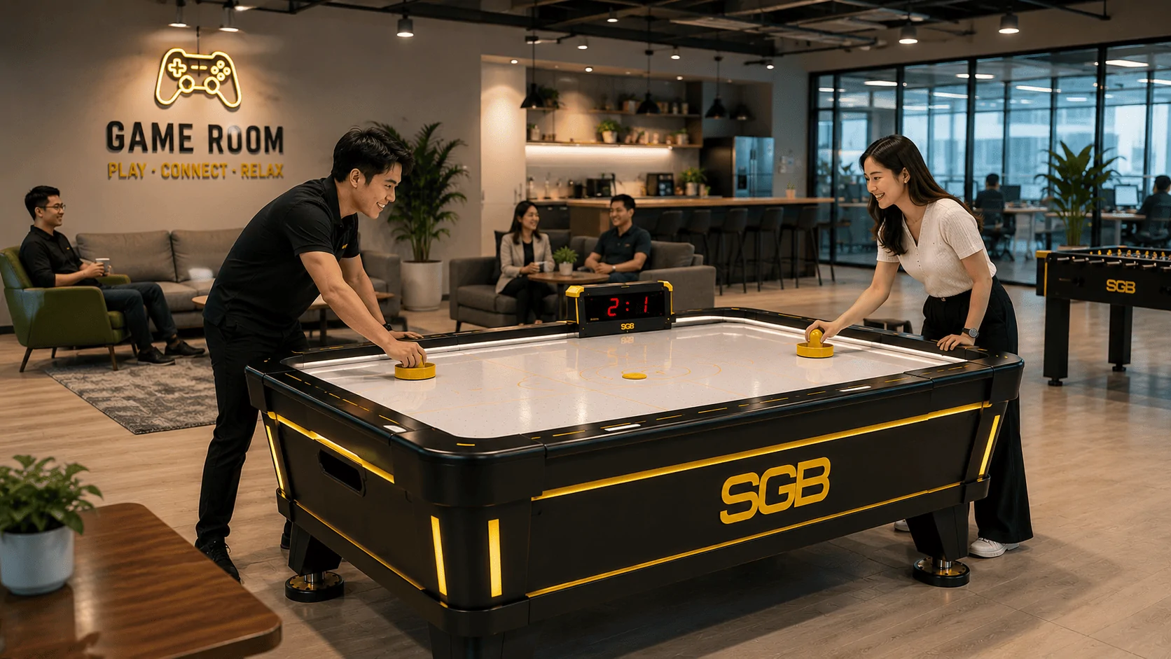 B&agrave;n Air Hockey trong game room văn ph&ograve;ng