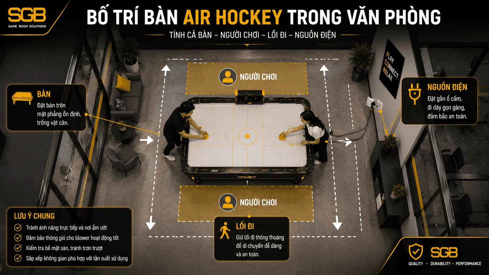 Bố tr&iacute; b&agrave;n Air Hockey trong văn ph&ograve;ng