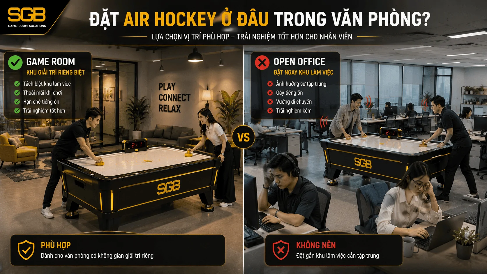 Vị tr&iacute; đặt b&agrave;n Air Hockey trong văn ph&ograve;ng