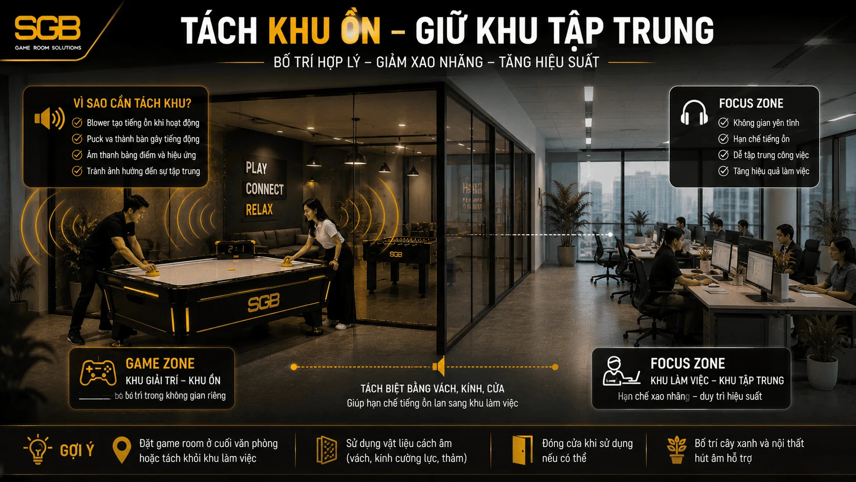 Bố tr&iacute; Air Hockey tr&aacute;nh khu vực cần tập trung