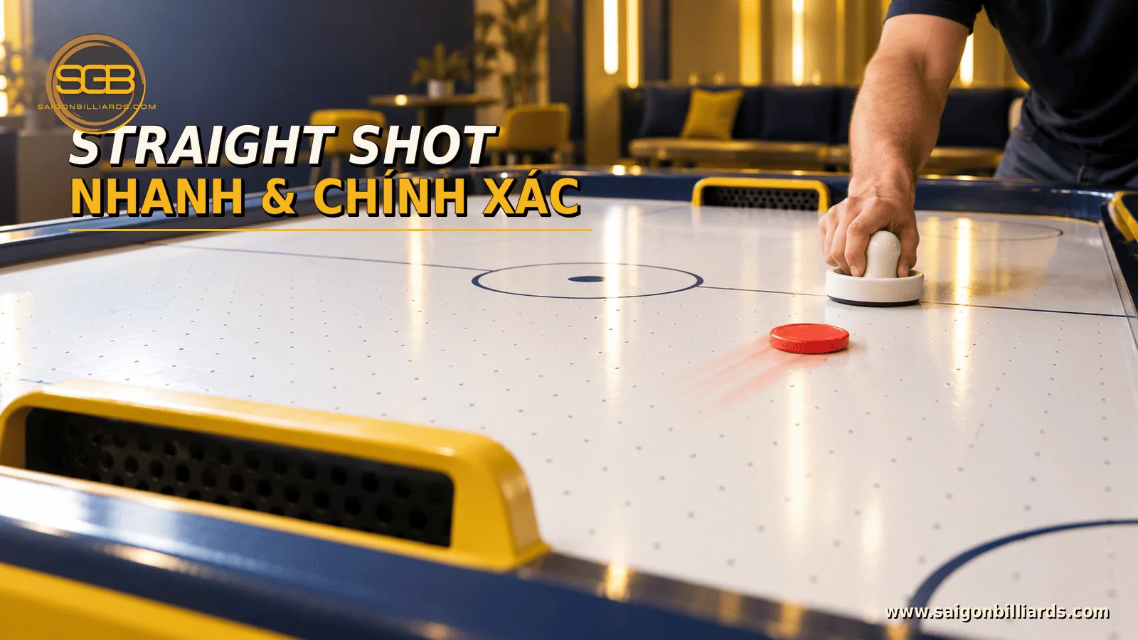 straight shot air hockey đưa puck thẳng về khoảng trống cầu m&ocirc;n