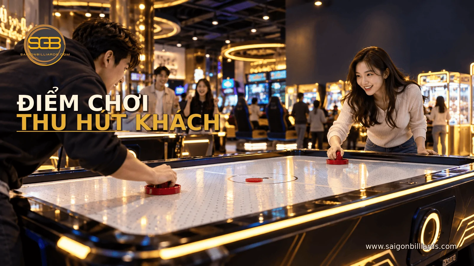 b&agrave;n air hockey thương mại tại khu vui chơi c&ocirc;ng cộng