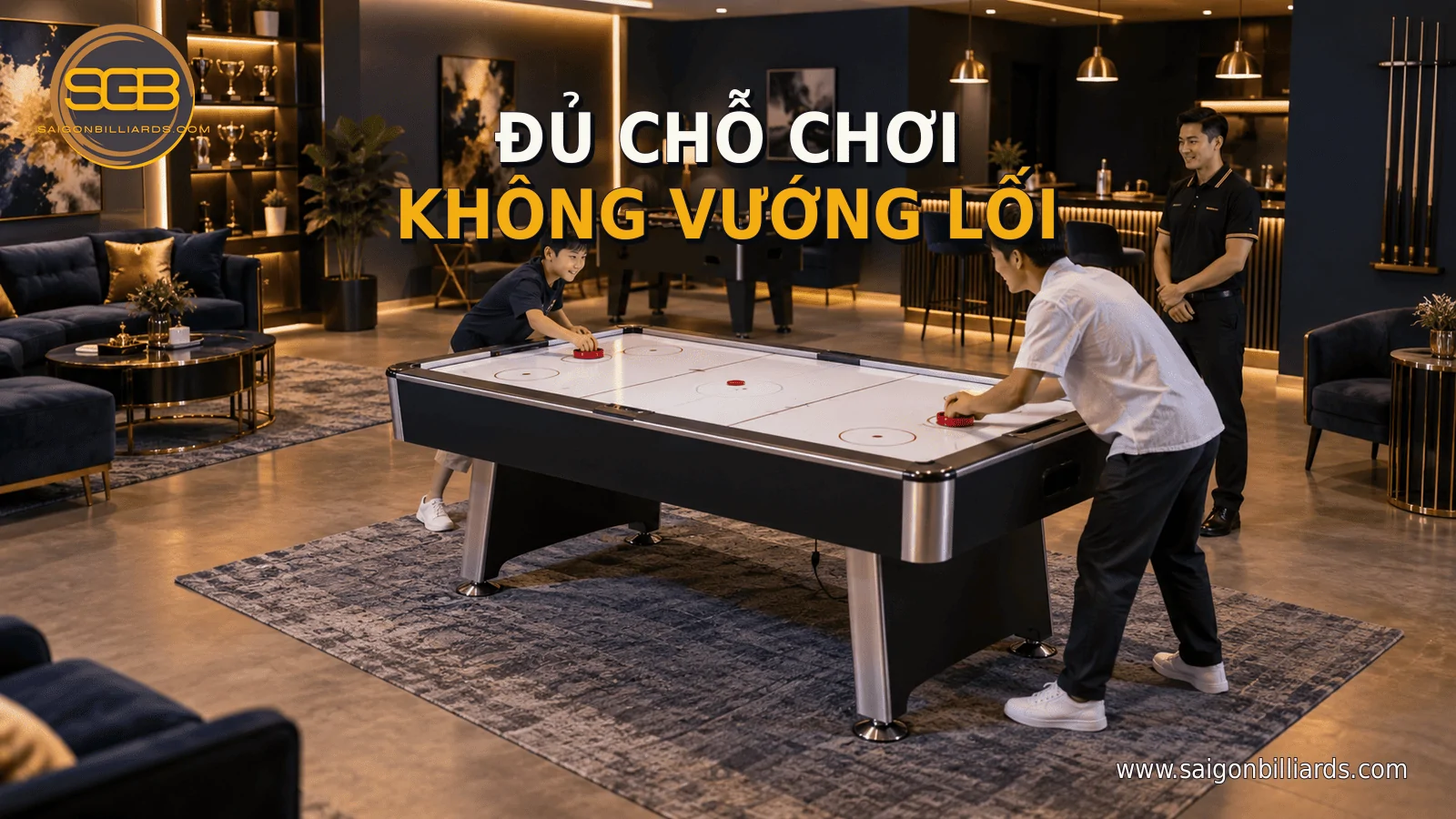 kh&ocirc;ng gian đặt b&agrave;n air hockey cho trẻ c&oacute; v&ugrave;ng đứng v&agrave; lối đi