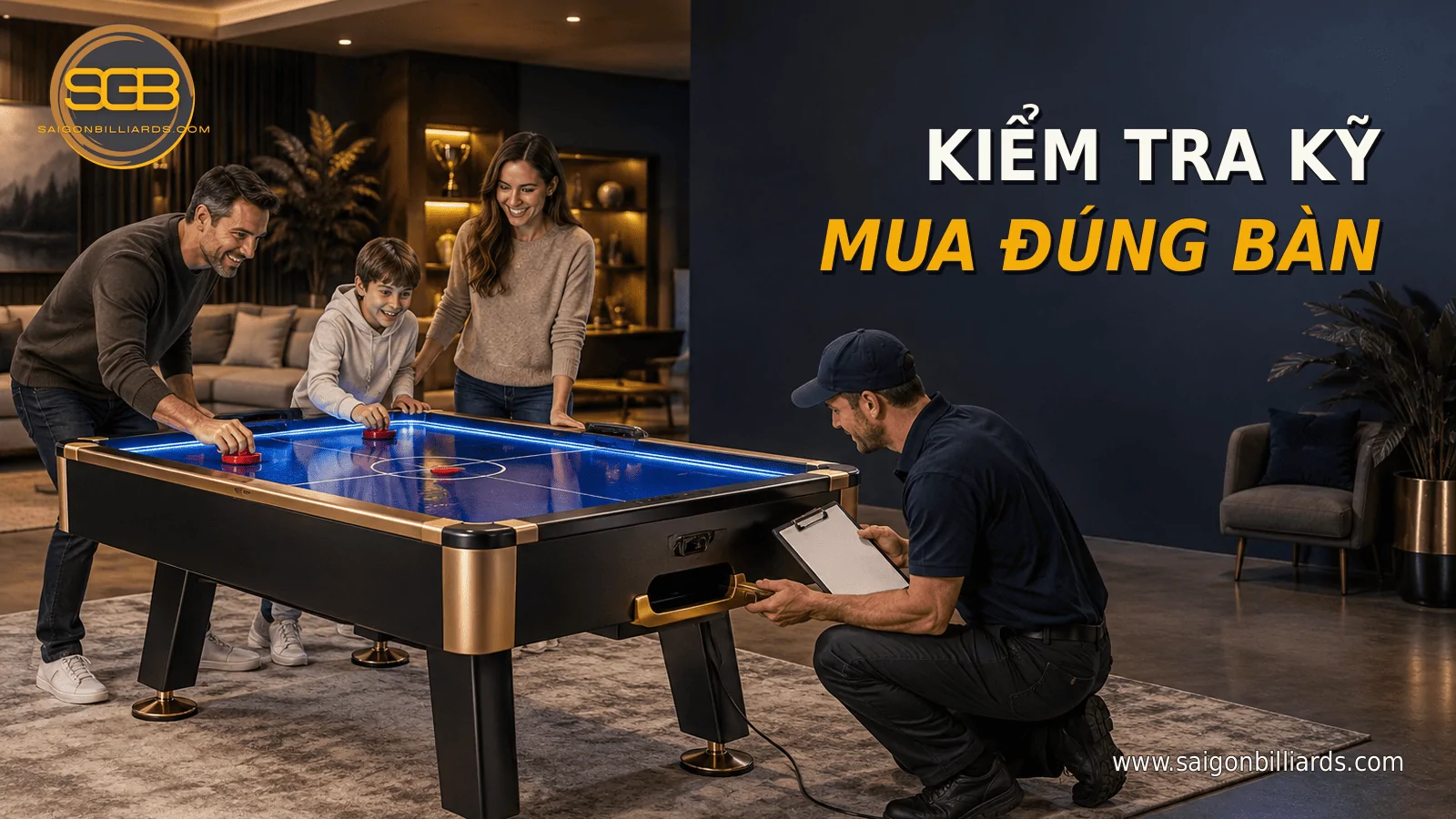 kiểm tra b&agrave;n air hockey gia đ&igrave;nh trước khi mua