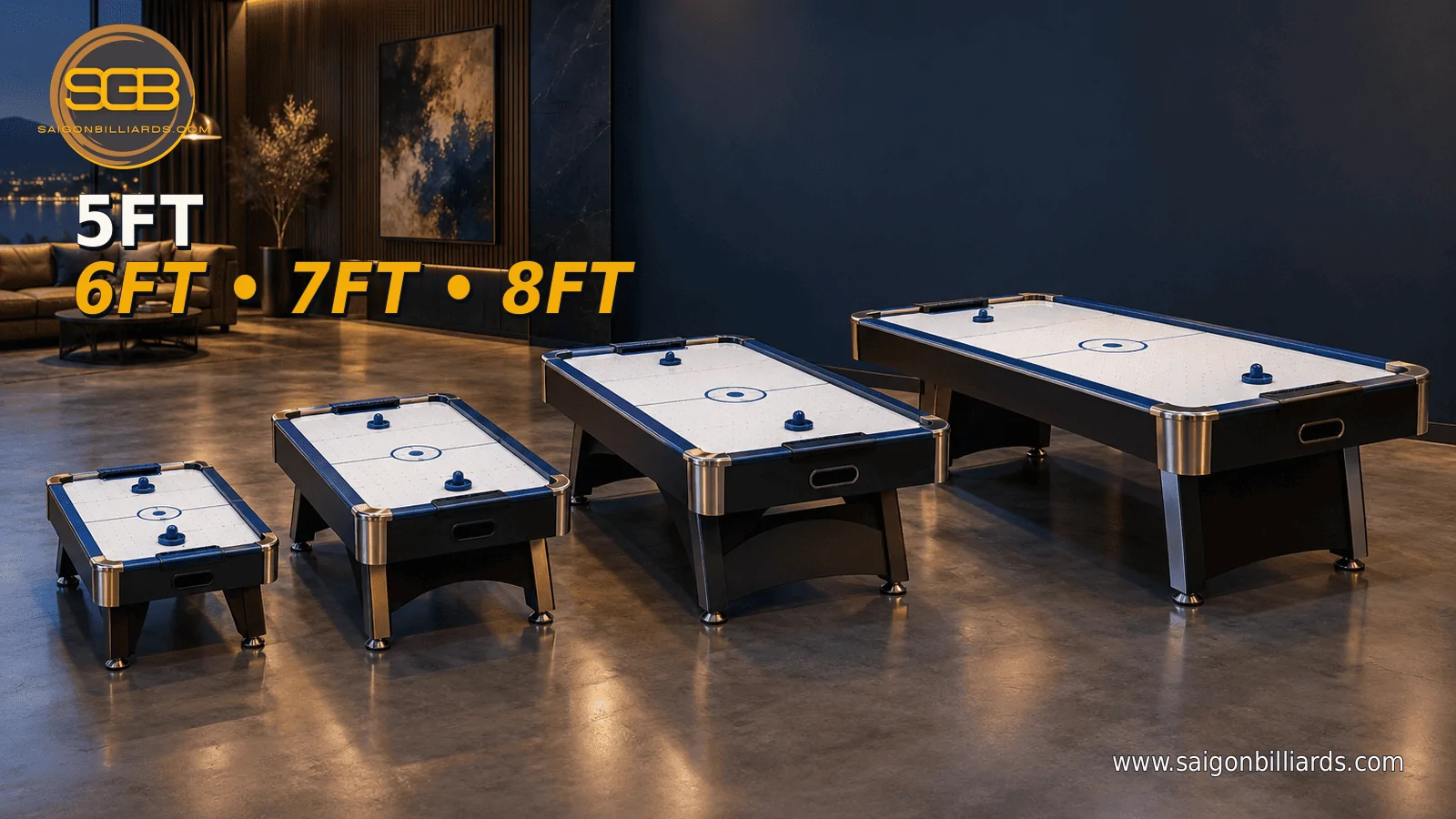 c&aacute;c k&iacute;ch thước b&agrave;n air hockey cho gia đ&igrave;nh từ nhỏ đến lớn