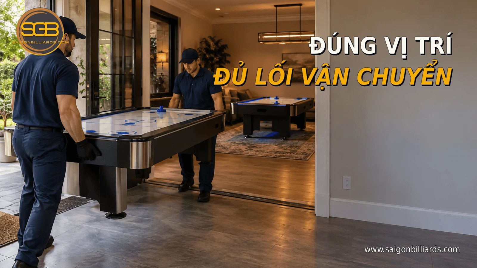 vị tr&iacute; đặt b&agrave;n air hockey trong nh&agrave; với lối vận chuyển ph&ugrave; hợp