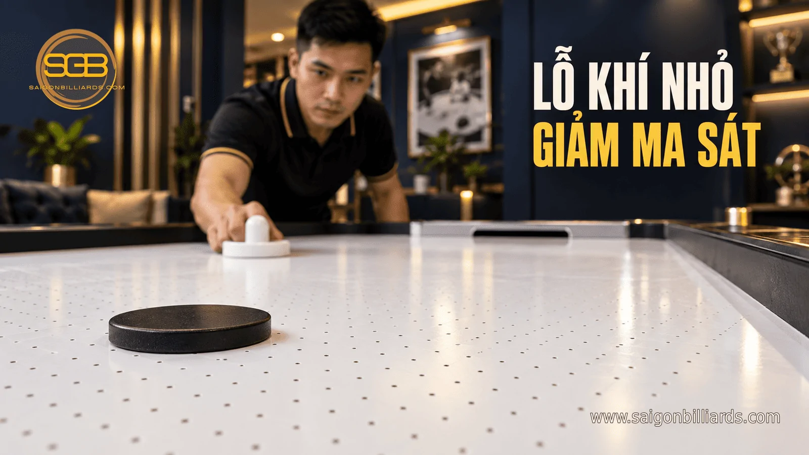 lỗ kh&iacute; b&agrave;n air hockey dưới puck đen phẳng s&aacute;t mặt chơi