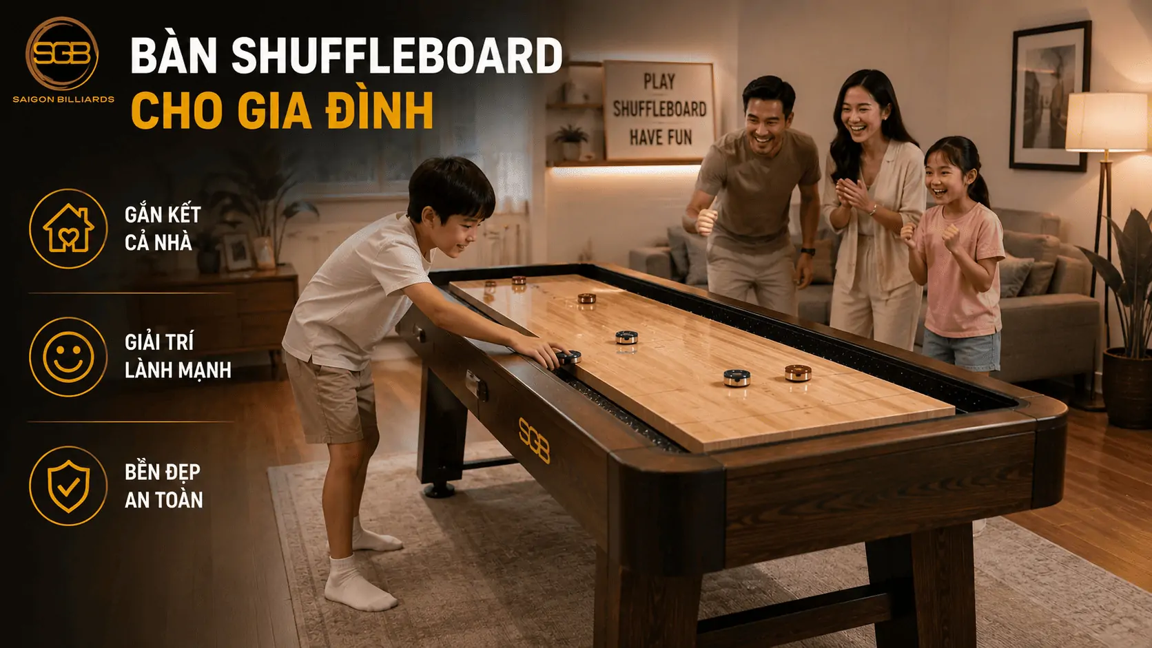 B&agrave;n Shuffleboard gia đ&igrave;nh trong kh&ocirc;ng gian giải tr&iacute; tại nh&agrave;