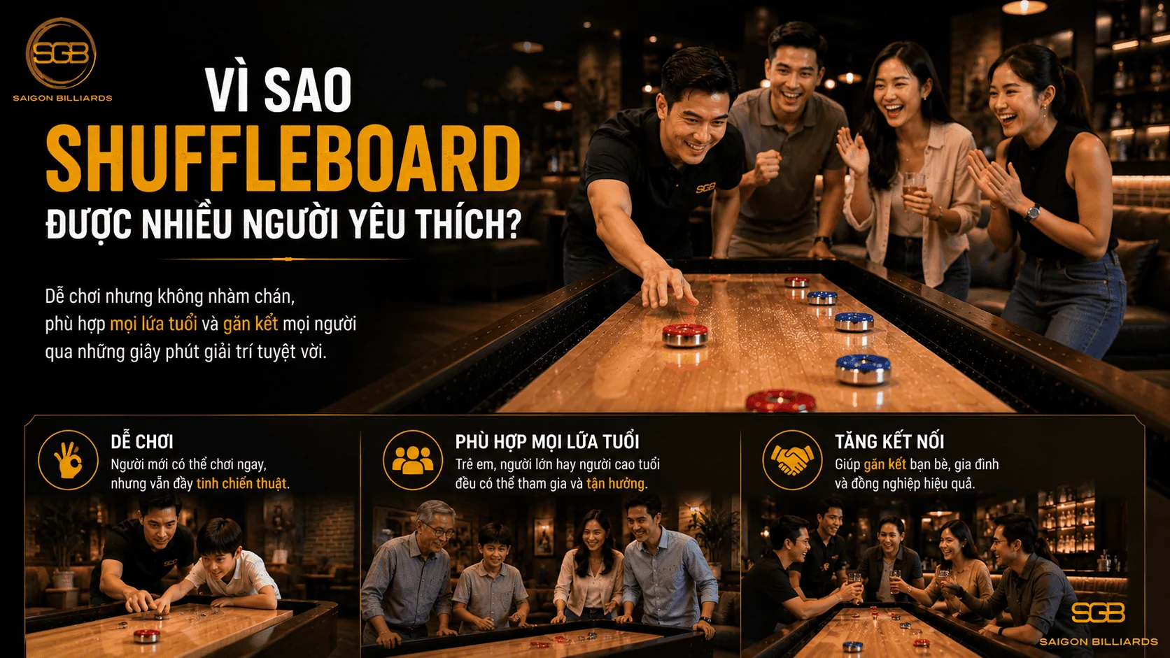 Tr&ograve; chơi Shuffleboard gi&uacute;p giải tr&iacute; v&agrave; tăng tương t&aacute;c giữa người chơi