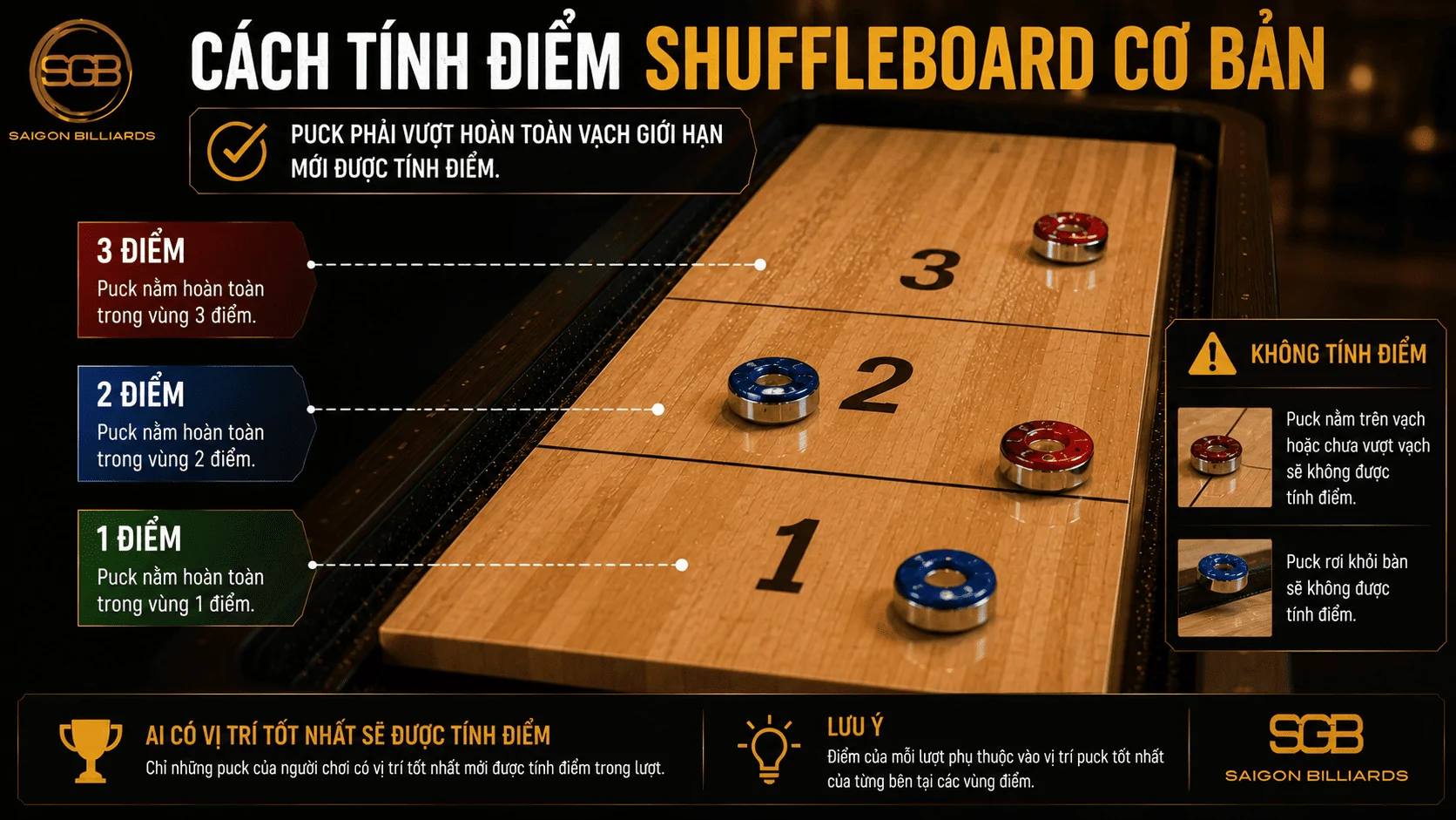 C&aacute;ch t&iacute;nh điểm Shuffleboard với c&aacute;c v&ugrave;ng 1 2 v&agrave; 3 điểm