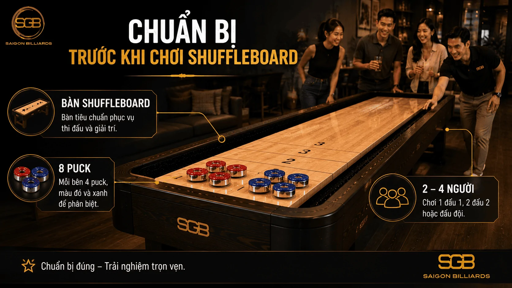 Chuẩn bị b&agrave;n v&agrave; puck trước khi chơi Shuffleboard