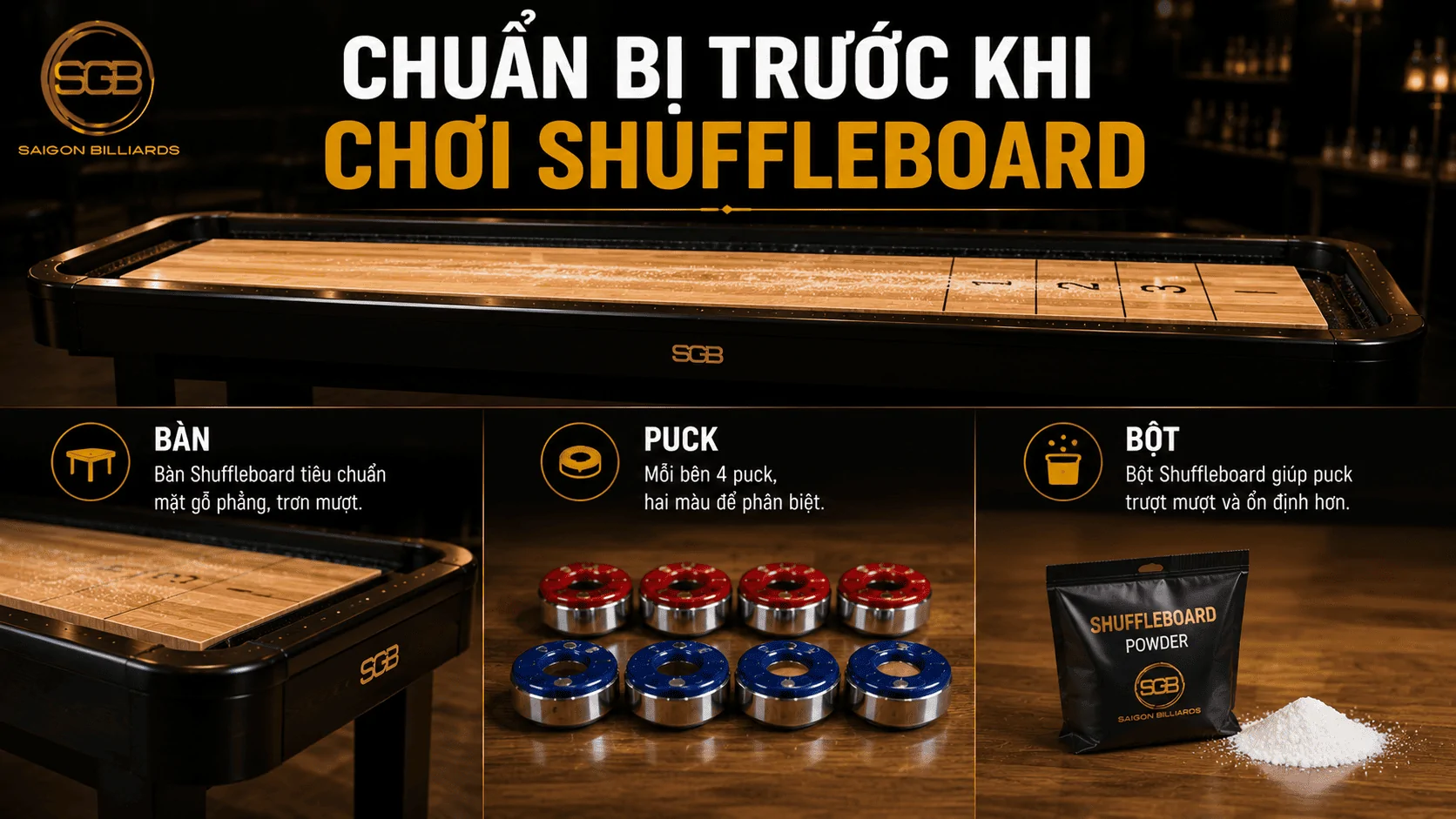 B&agrave;n puck v&agrave; bột cần chuẩn bị trước khi chơi Shuffleboard