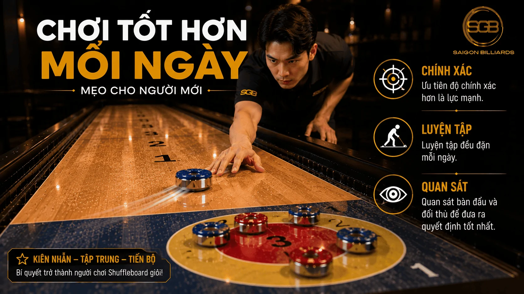 Mẹo chơi Shuffleboard gi&uacute;p người mới cải thiện độ ch&iacute;nh x&aacute;c