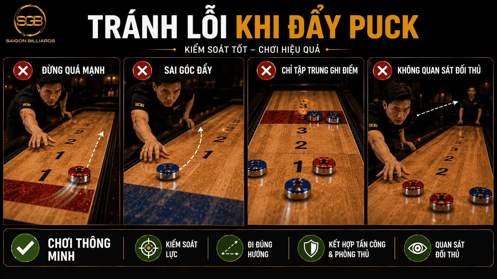 Sai lầm người mới cần tr&aacute;nh khi chơi Shuffleboard