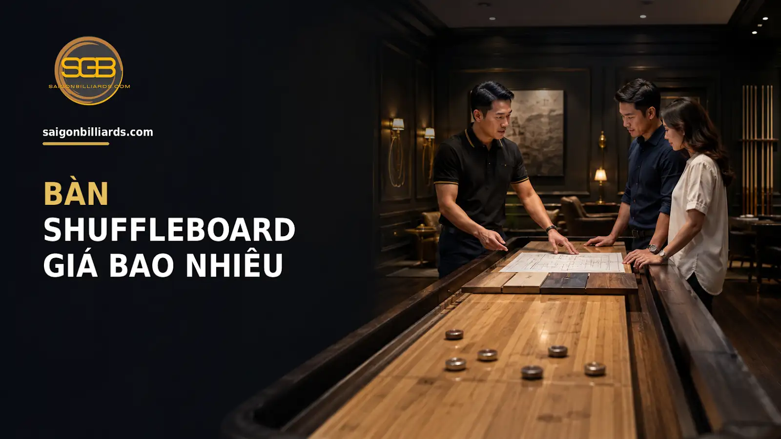 Bàn Shuffleboard Giá Bao Nhiêu nhân viên so sánh mẫu vật liệu và phương án bố trí bàn shuffleboard