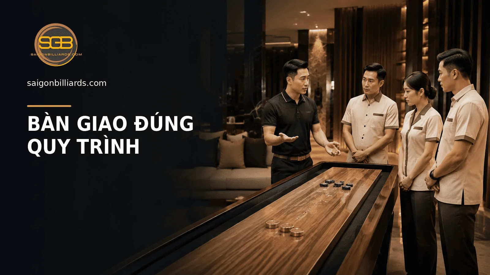 nh&acirc;n vi&ecirc;n hướng dẫn đội ngũ resort vận h&agrave;nh b&agrave;n shuffleboard