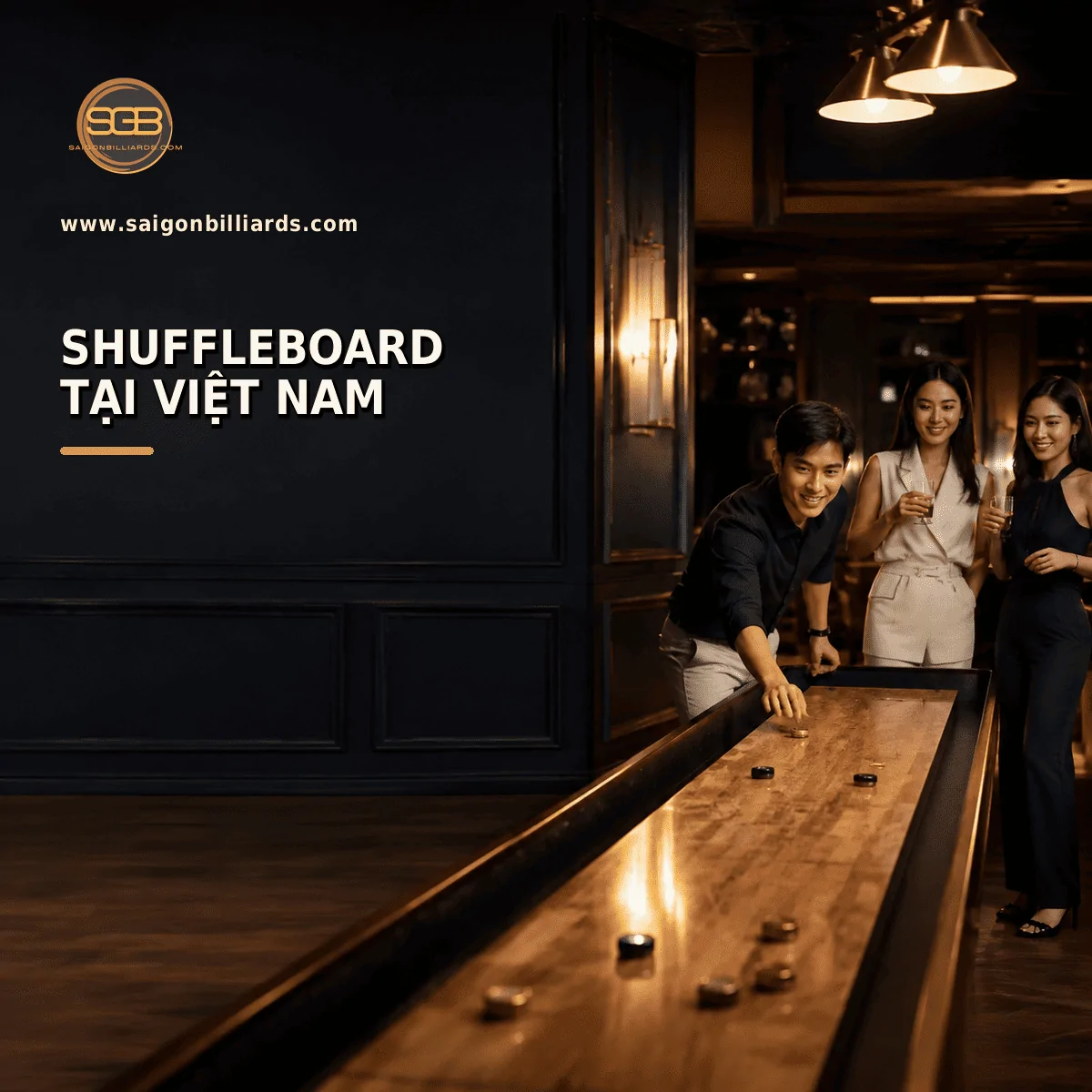 người Việt trải nghiệm shuffleboard trong kh&ocirc;ng gian hiện đại
