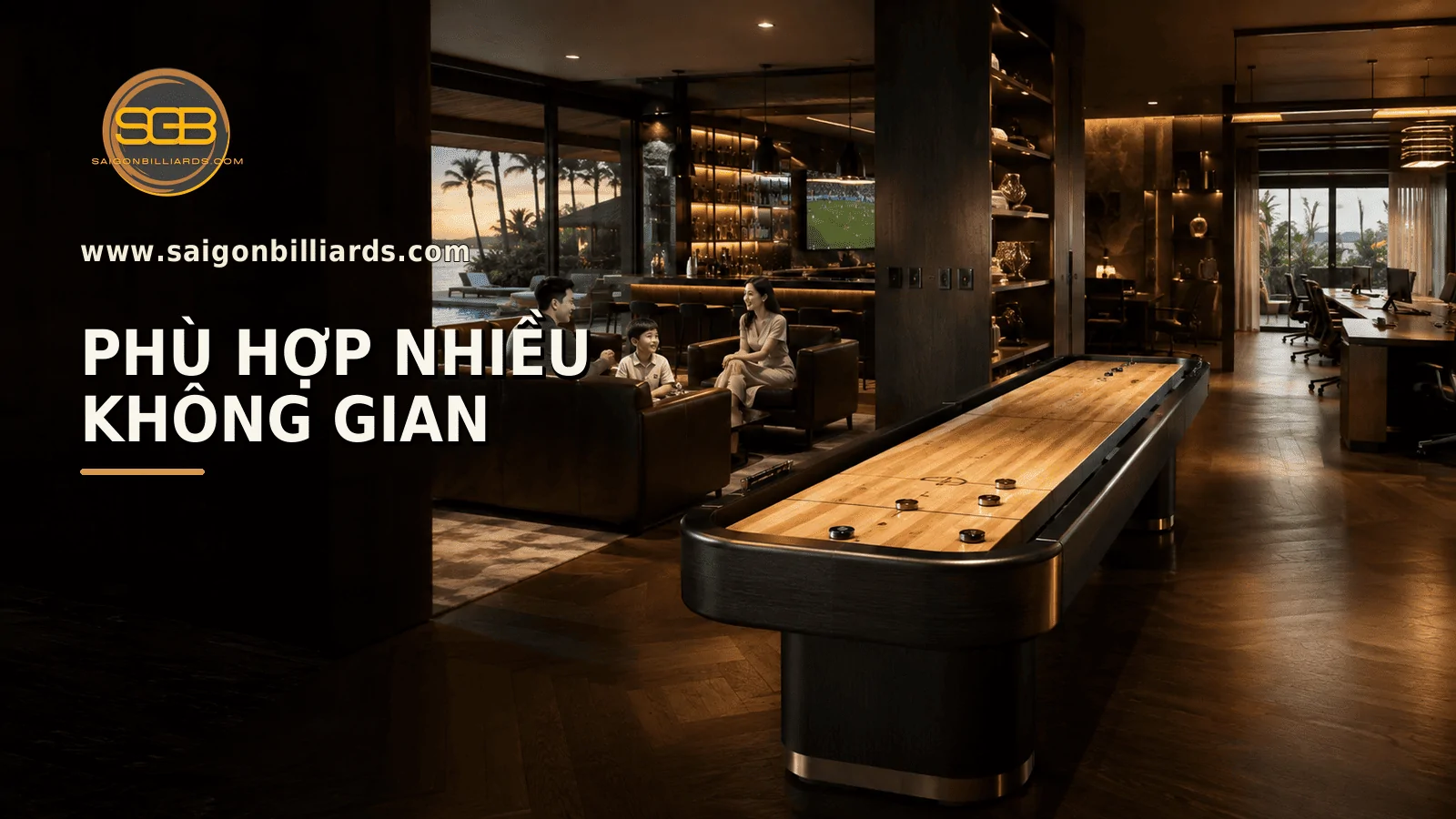 b&agrave;n shuffleboard ph&ugrave; hợp với nhiều kh&ocirc;ng gian sử dụng