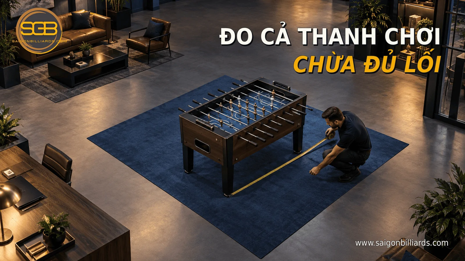 đo k&iacute;ch thước kh&ocirc;ng gian b&agrave;n bi lắc gồm cả thanh chơi