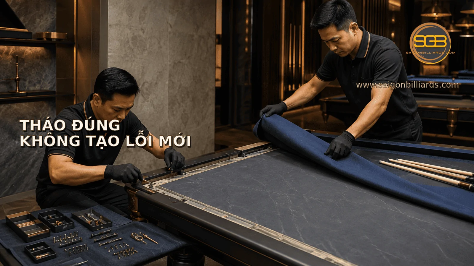 kỹ thuật vi&ecirc;n th&aacute;o b&agrave;n bida cũ đ&uacute;ng kỹ thuật