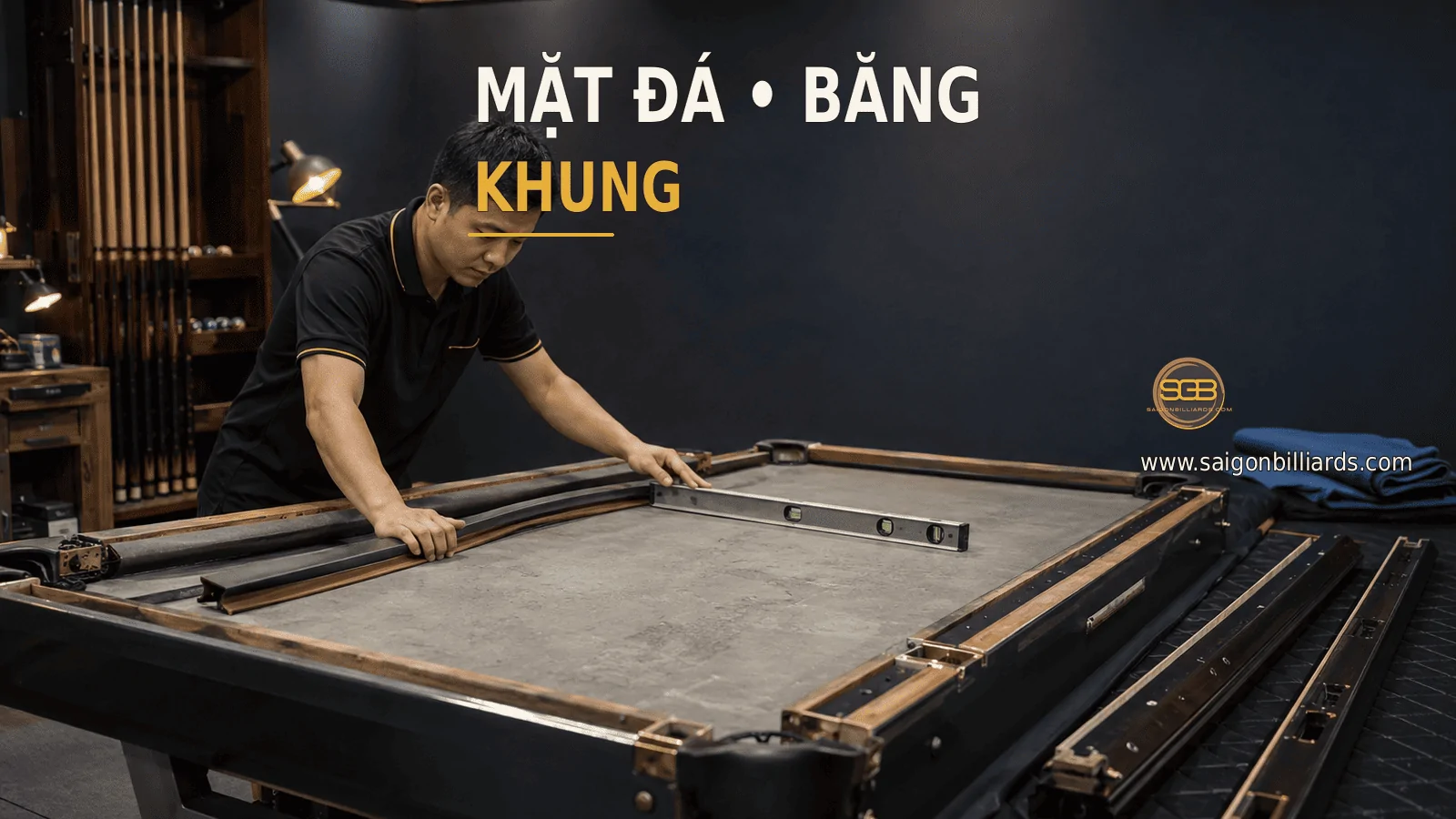 kỹ thuật vi&ecirc;n kiểm tra mặt đ&aacute; băng v&agrave; khung b&agrave;n pool cũ