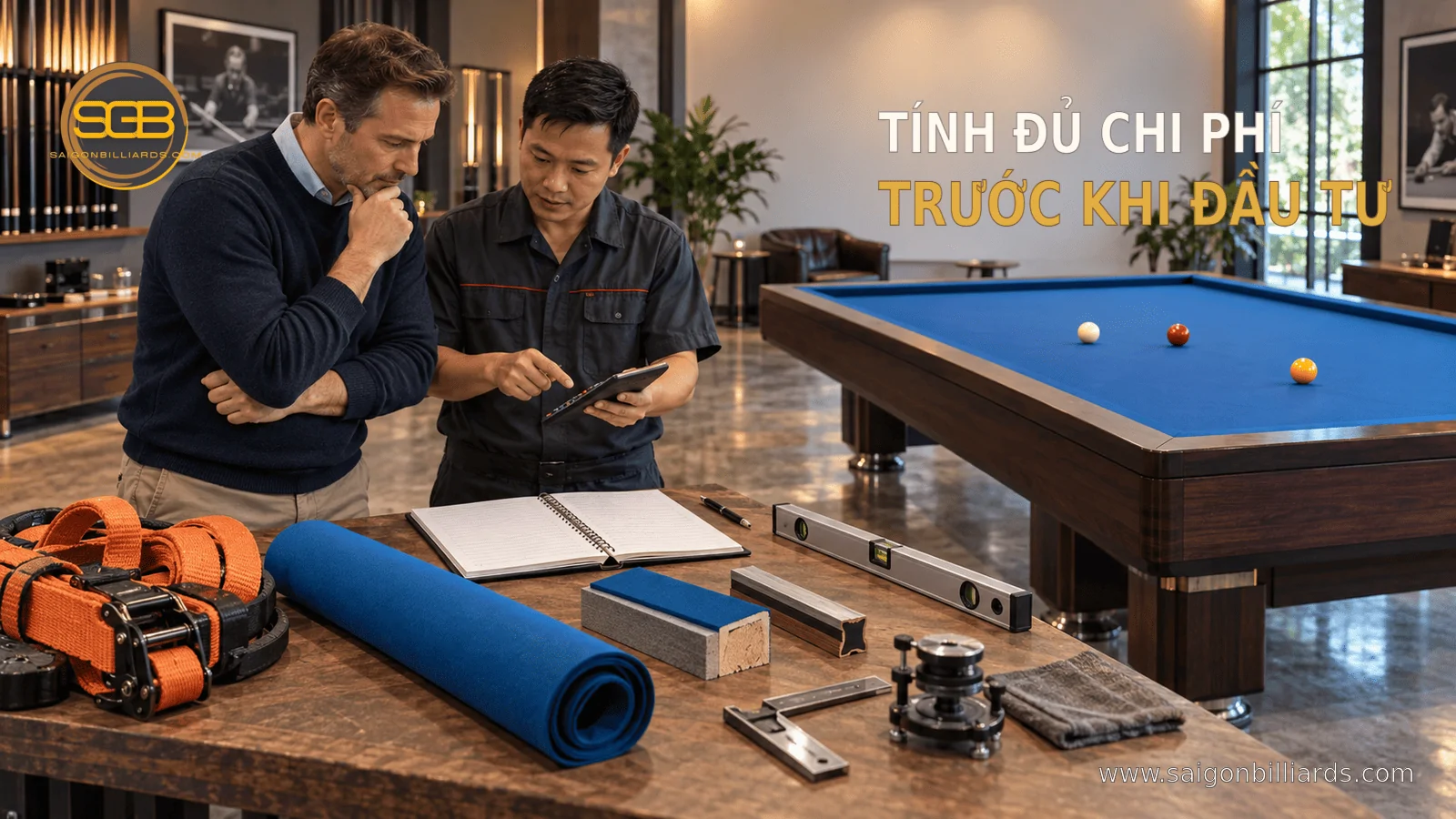 chi ph&iacute; b&agrave;n bida cũ cho CLB gồm mua, vận chuyển v&agrave; t&acirc;n trang