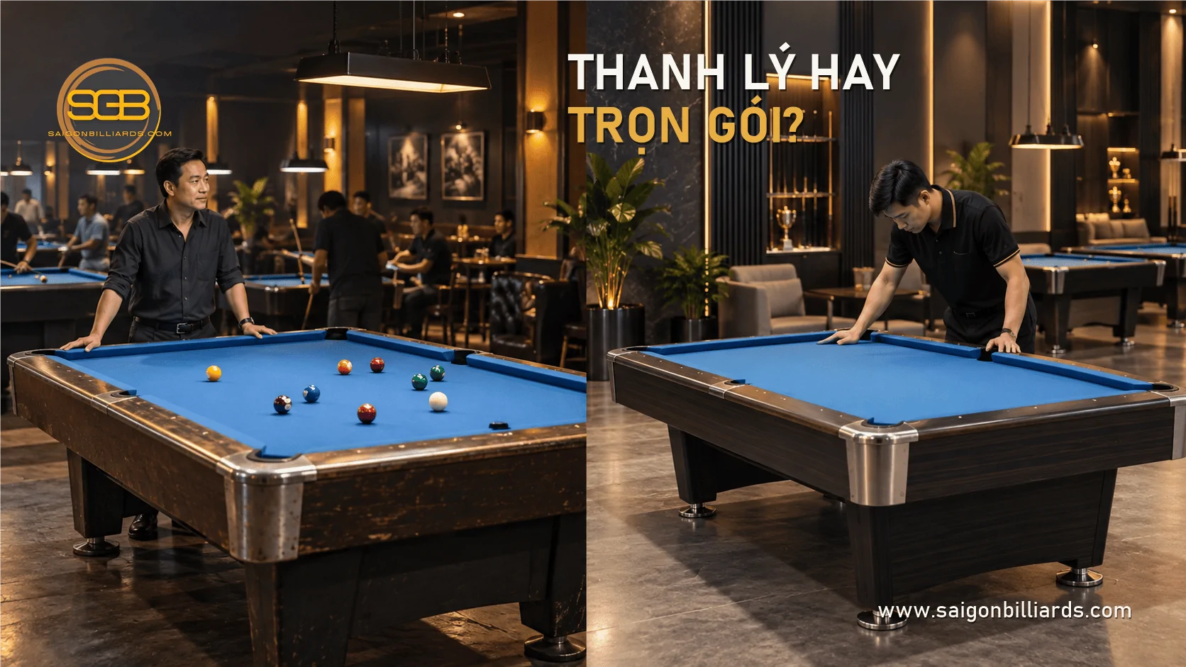 hai bối cảnh kiểm tra trực tiếp v&agrave; tư vấn dịch vụ để so s&aacute;nh nguồn mua b&agrave;n bida cũ