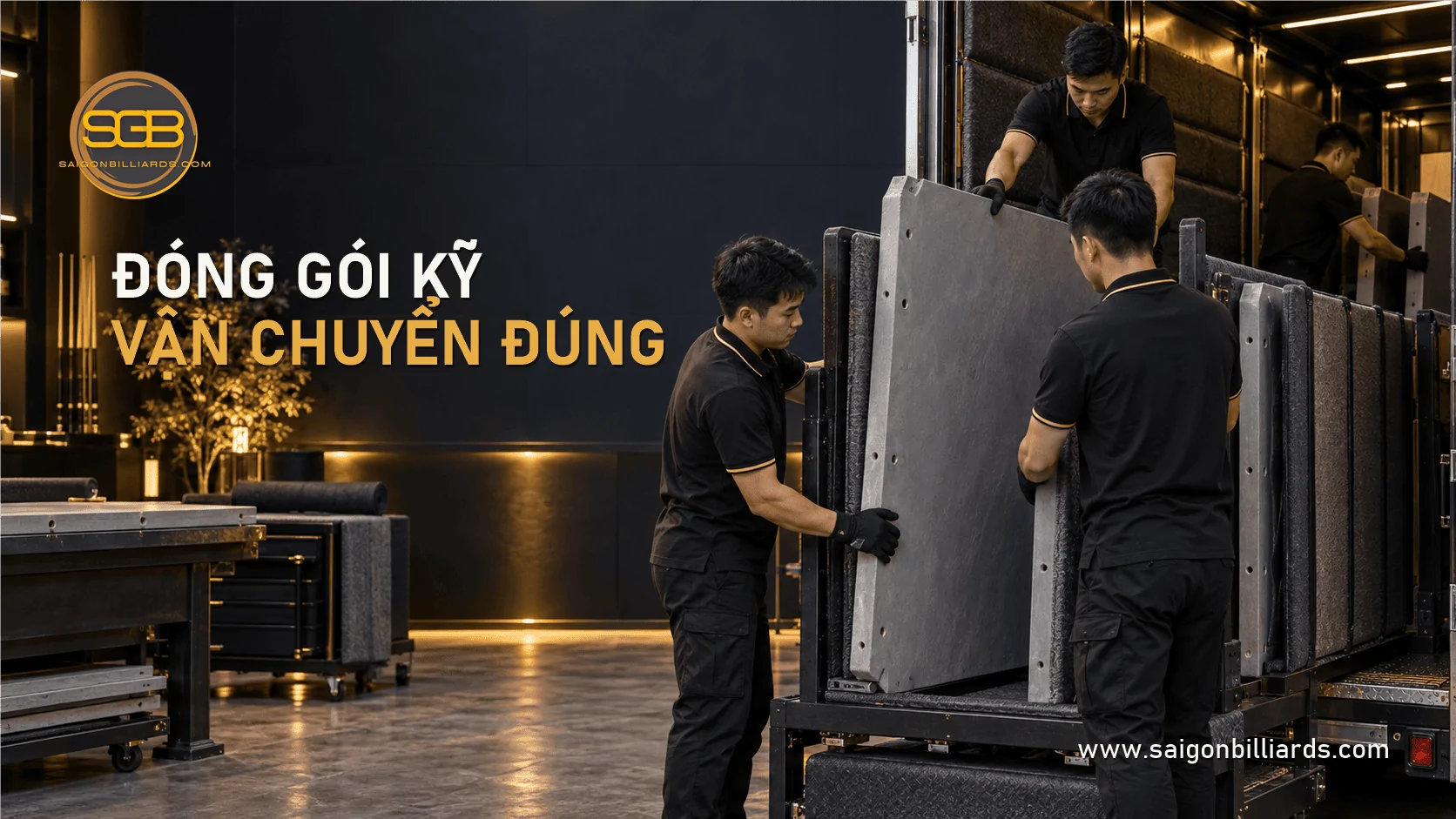 tấm đ&aacute; được cố định trong gi&aacute; vận chuyển c&oacute; đệm khi vận chuyển b&agrave;n bida cũ