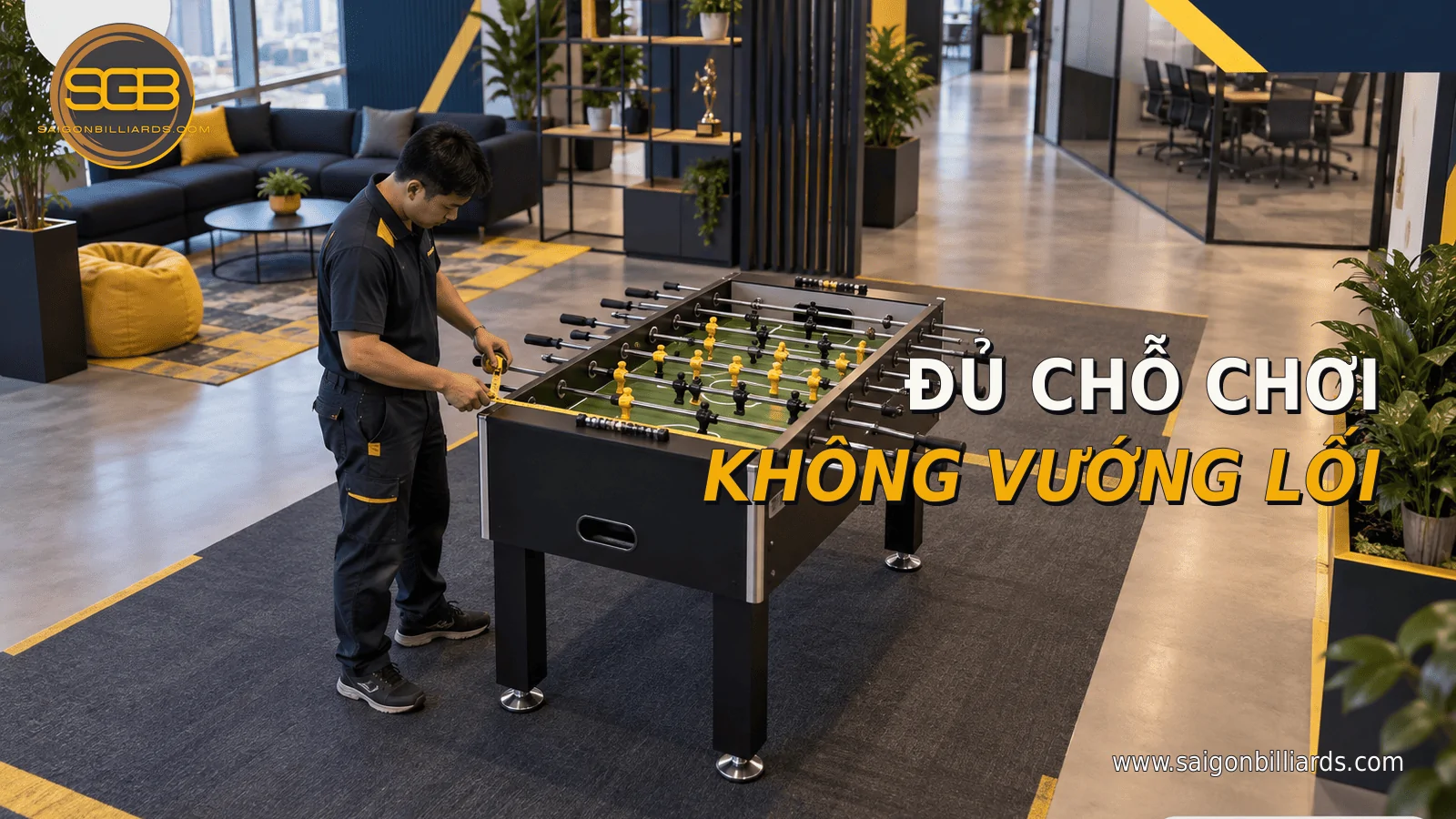 bố tr&iacute; b&agrave;n bi lắc trong văn ph&ograve;ng c&oacute; đủ chỗ đứng v&agrave; h&agrave;nh tr&igrave;nh tay cầm