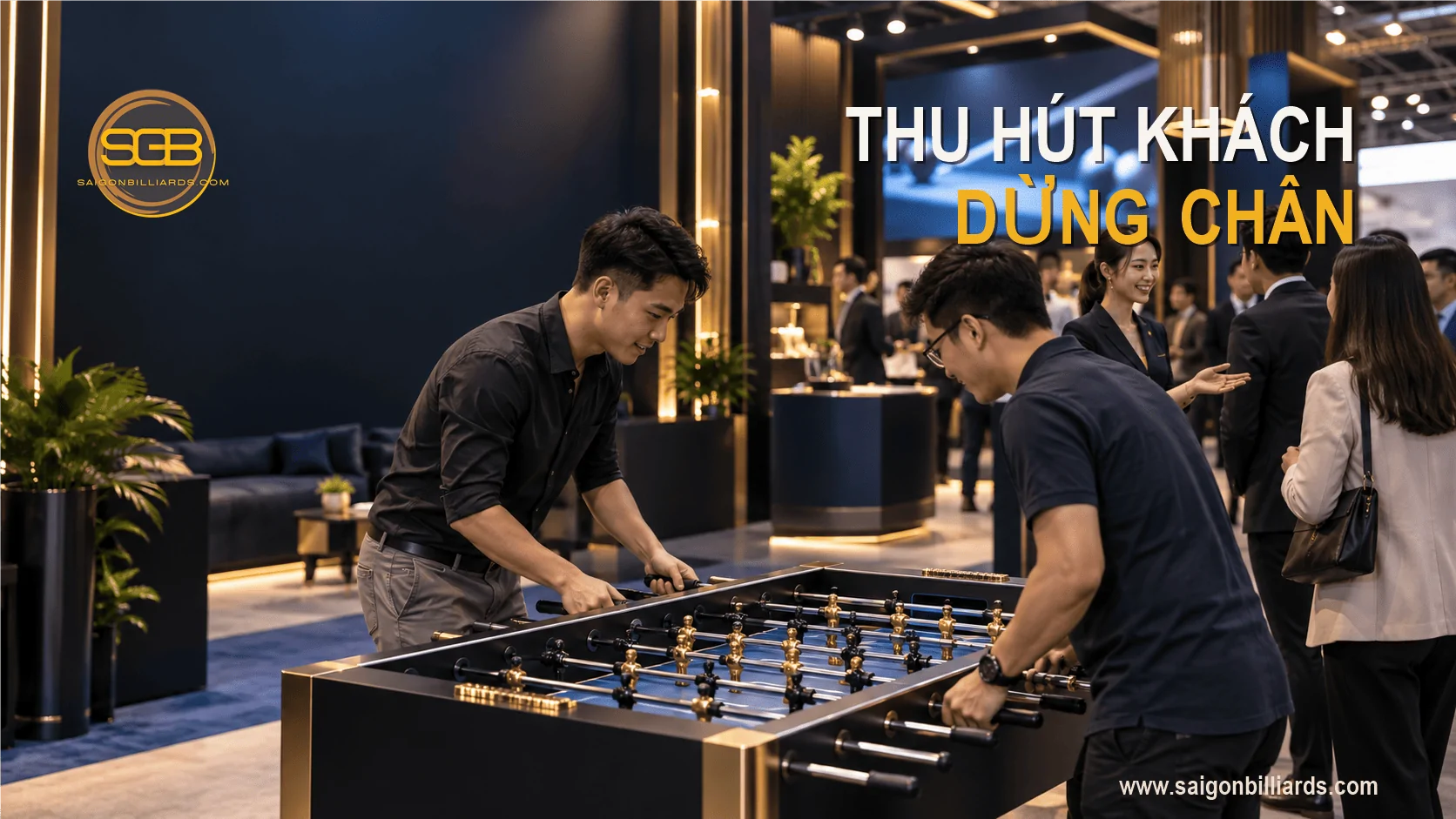 b&agrave;n bi lắc thu h&uacute;t kh&aacute;ch tại booth hội chợ
