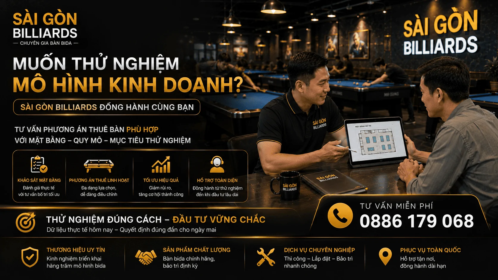 Tư vấn thu&ecirc; b&agrave;n bida để thử nghiệm m&ocirc; h&igrave;nh kinh doanh