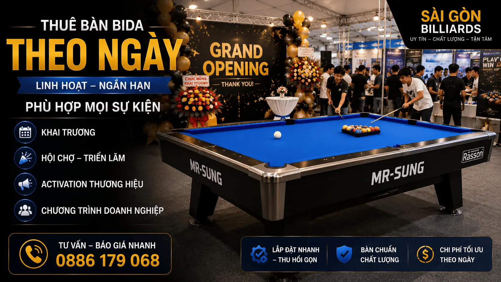 Thu&ecirc; b&agrave;n bida theo ng&agrave;y cho sự kiện ngắn hạn