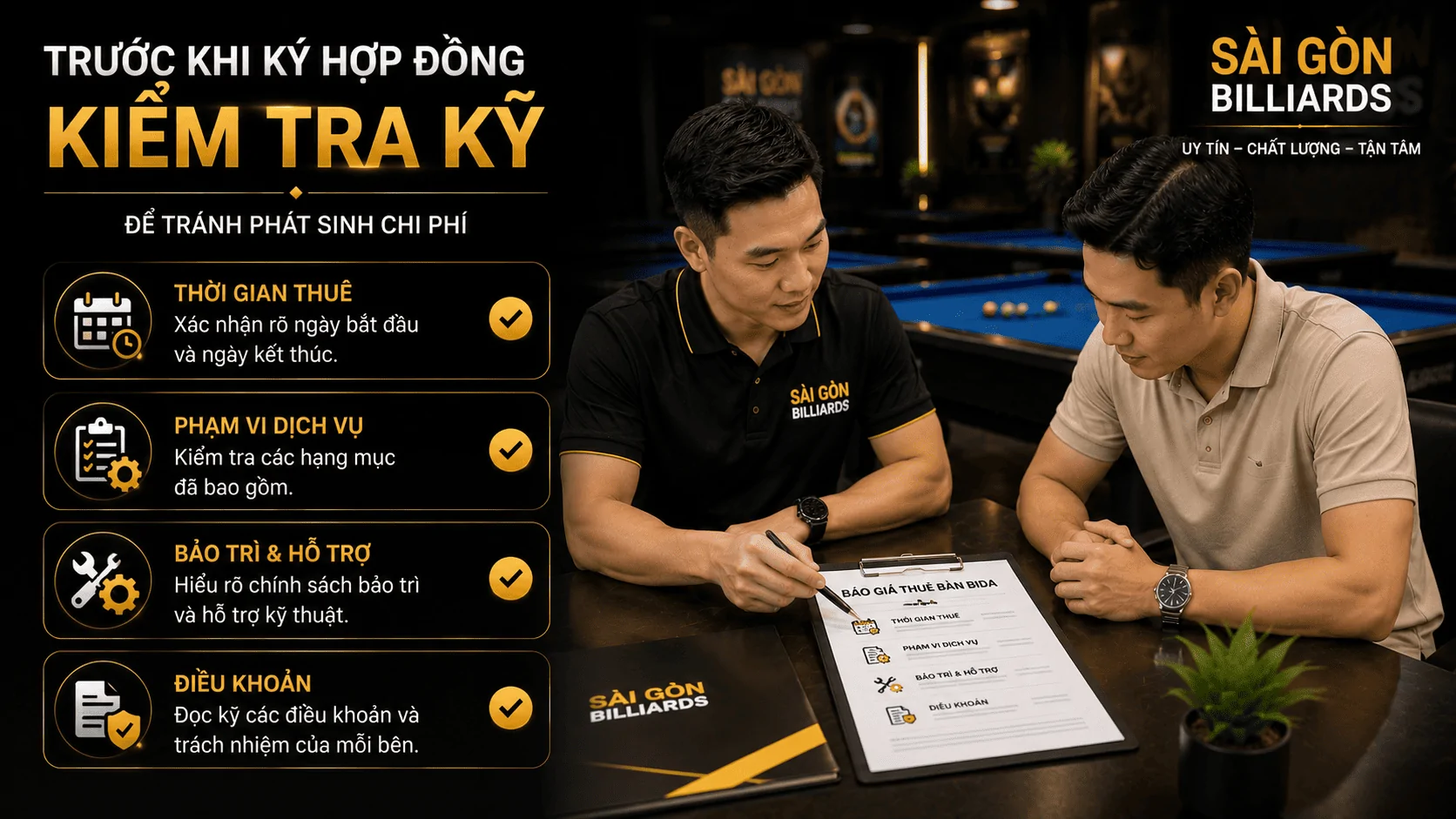 Những nội dung cần kiểm tra trước khi k&yacute; hợp đồng thu&ecirc; b&agrave;n bida