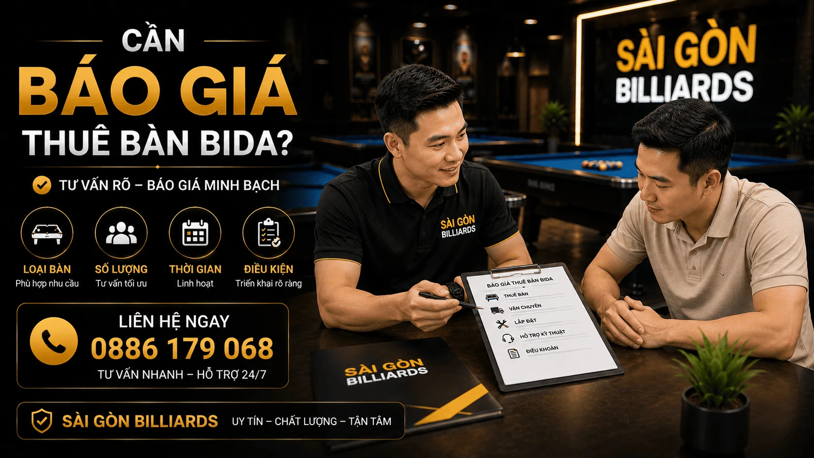 Tư vấn b&aacute;o gi&aacute; thu&ecirc; b&agrave;n bida minh bạch