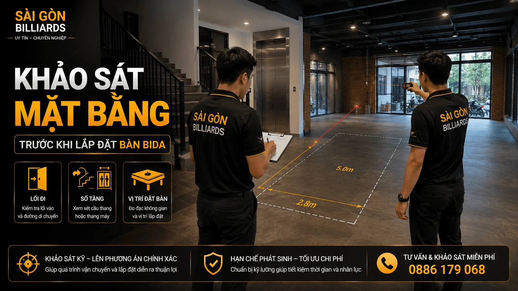 Khảo s&aacute;t mặt bằng trước khi vận chuyển b&agrave;n bida