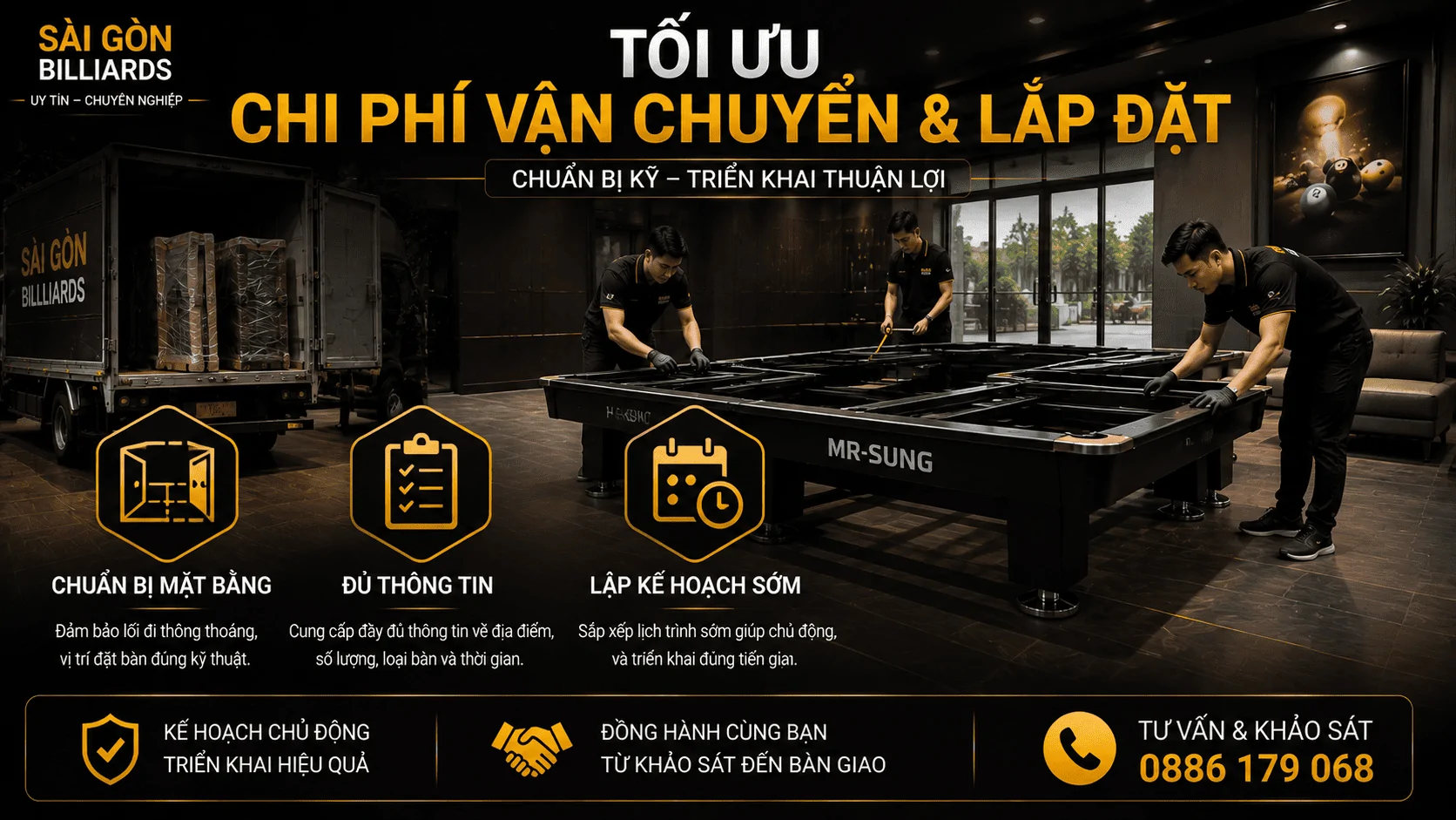 C&aacute;ch tối ưu chi ph&iacute; vận chuyển v&agrave; lắp đặt b&agrave;n bida