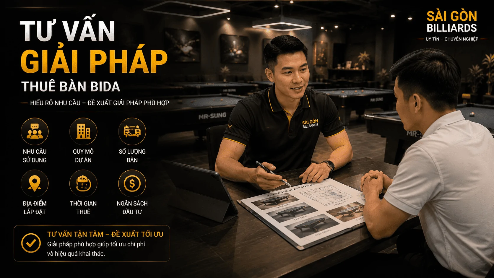 Tư vấn giải ph&aacute;p thu&ecirc; b&agrave;n bida ph&ugrave; hợp