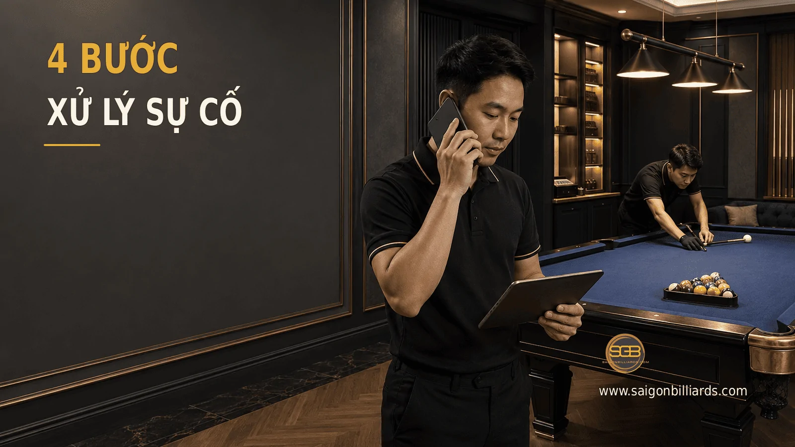 kỹ thuật vi&ecirc;n tiếp nhận v&agrave; kiểm tra sự cố tr&ecirc;n b&agrave;n pool thu&ecirc;