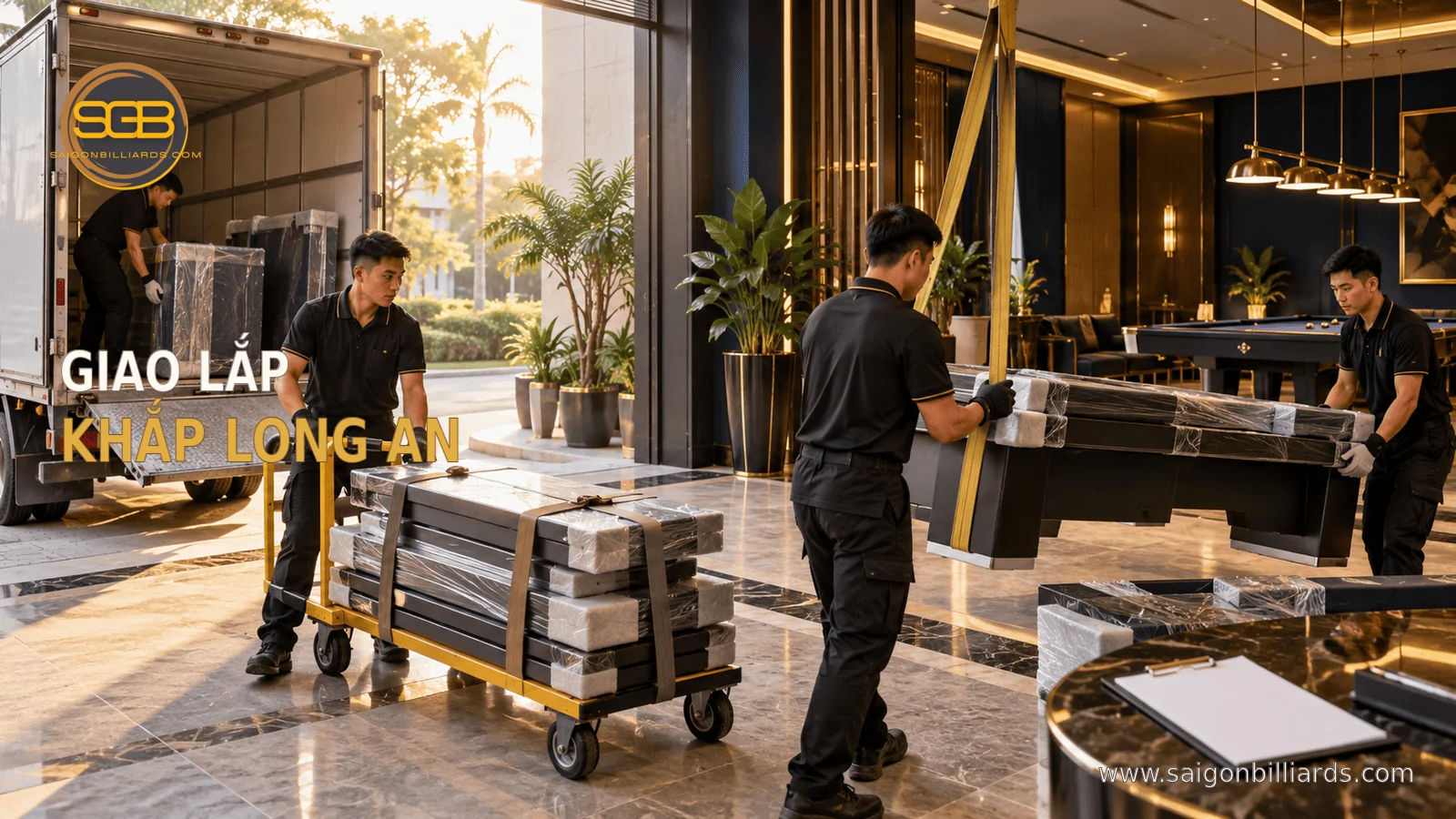 giao b&agrave;n bida tại T&acirc;n An v&agrave; Bến Lức Long An bằng xe chuy&ecirc;n dụng