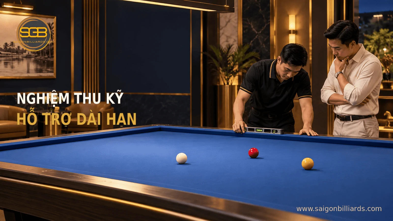 nghiệm thu b&agrave;n bida thu&ecirc; Long An bằng thước c&acirc;n v&agrave; kiểm tra băng