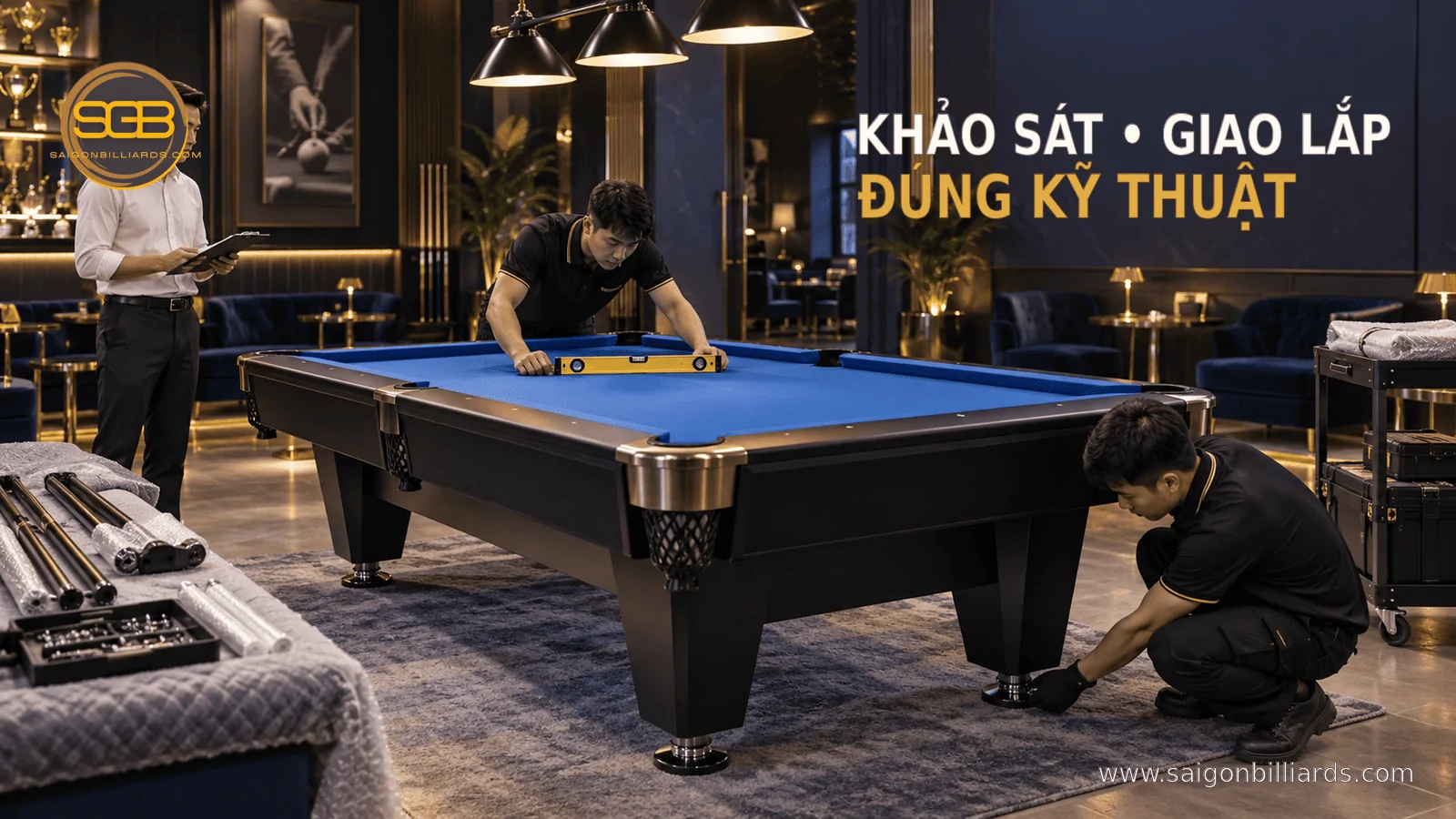 quy tr&igrave;nh khảo s&aacute;t v&agrave; lắp đặt b&agrave;n bida thu&ecirc; tại Long An