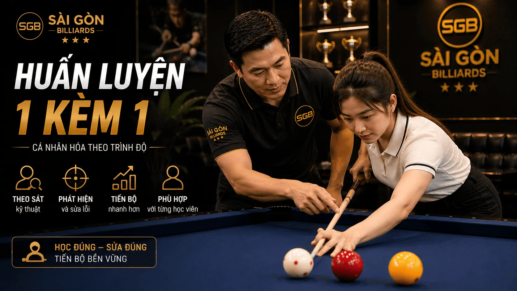 Học Bida Libre 1 k&egrave;m 1 cho nữ